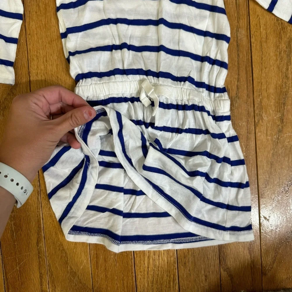 Ralph Lauren Baby Girls White Blue Striped Hooded Long Sleeve Modal‎ Dress 9M